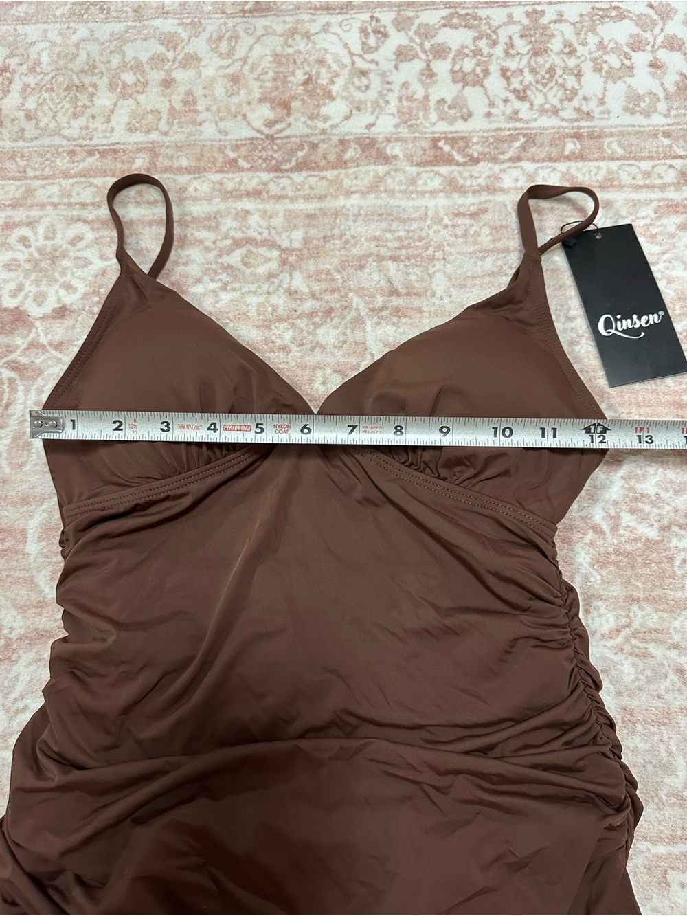 NEW 🤎Swim Brown Ruched Swimdress - V-Neck - Picture 9 of 10